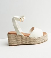 New Look Wide Fit White Leather-Look Espadrille Wedge Heel Sandals